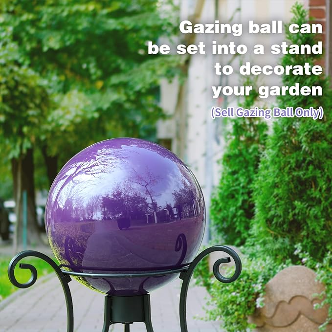 VCUTEKA Gazing Ball, 10" Stainless Steel Mirror Ball Reflective Garden Sphere, Gazing Globe for Home Garden Patio Lawn Outdoor and Indoor Decorative, Purple