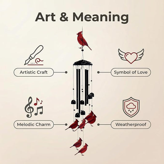 Cardinal Black Metal Wind Chimes for Outside, Memorial Garden Decor, Outdoor Windchimes, Decorative Cardinal Gifts for Women and Men (Cardinal)