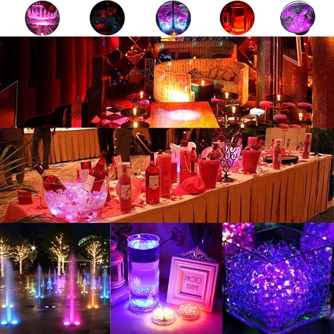 Submersible Led Lights with Remotes - 2 Packs Waterproof Submersible Pool Lights Battery Operated, Underwater Pond Lights RGB Multi-Color Pool Lights for Founttain Pond Garden Bath Wedding Shower