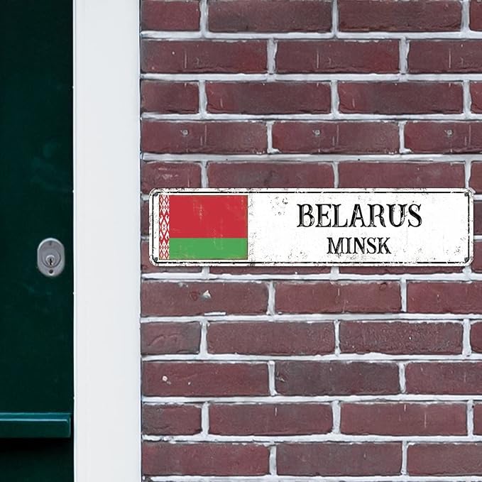 Personalized Belarus Street Sign Belarus Flag Signs Capital City of Belarus Metal Sign Road Vintage Metal Rustic Wall Art Country City Indoor & Outdoor Decor for Home Man Cave Door Porch 24x6in