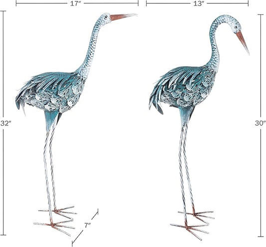 Pure Garden Standing Crane Garden Statue Set of 2-30 and 32-Inch-Tall Metal Yard Art Crane Statues for Outdoor Decor - Yard Crane Garden Sculptures & Figures- Lawn Ornaments for Patio or Pond