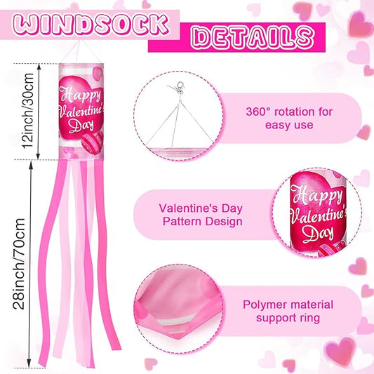 NOVWANG 2 Pieces 40 Inches Valentine's Day Windsock, Valentine Hearts Windsocks Outdoor Hanging Wind Sock for Wedding Anniversary Home Party Yard Garden Patio Decoration