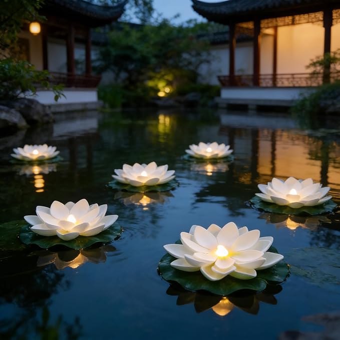 Accssoey 14 PCS Waterproof Floating Lotus Light, Floating Flower Light Battery Operated Water Activated Warm White Pool Flower Lamp Wedding,Anniversary,Garden Decoration