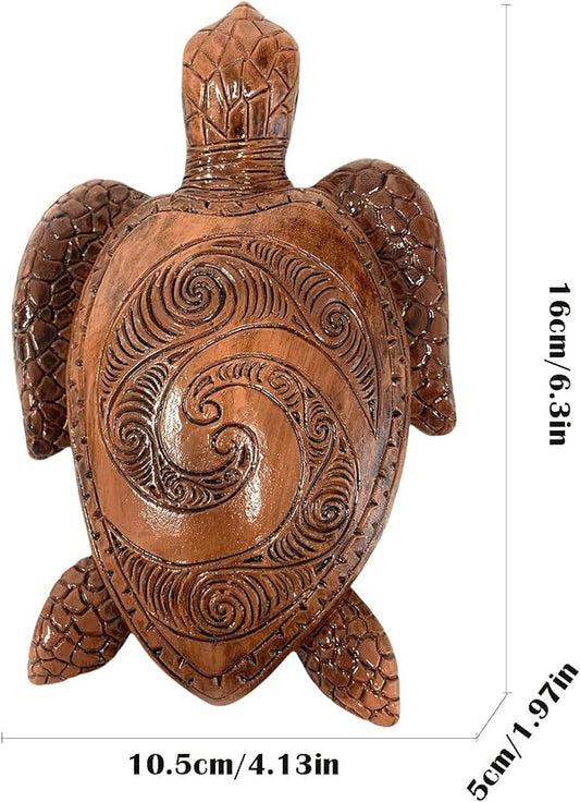6-Inches Imitative Wood Carving Sea Turtle Statue Resin Hawaiian Turtles Sculpture Garden Tortoise Figurine Decorative Animal Statue for Home Indoor Outdoor Decor Patio Lawn Yard Ornaments
