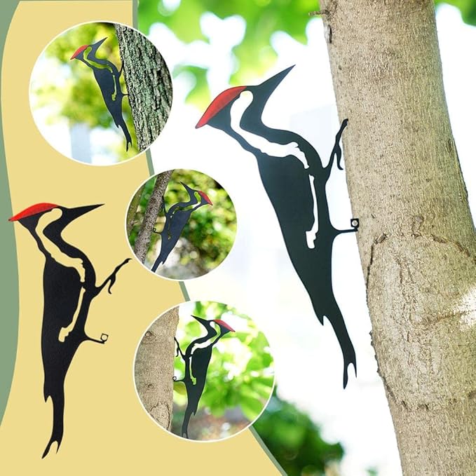 Woodpecker Silhouette for Tree, Metal Bird Yard Art Decor, Weatherproof Outdoor Garden Statue, Bird Ornament for Patio, Lawn, Backyard