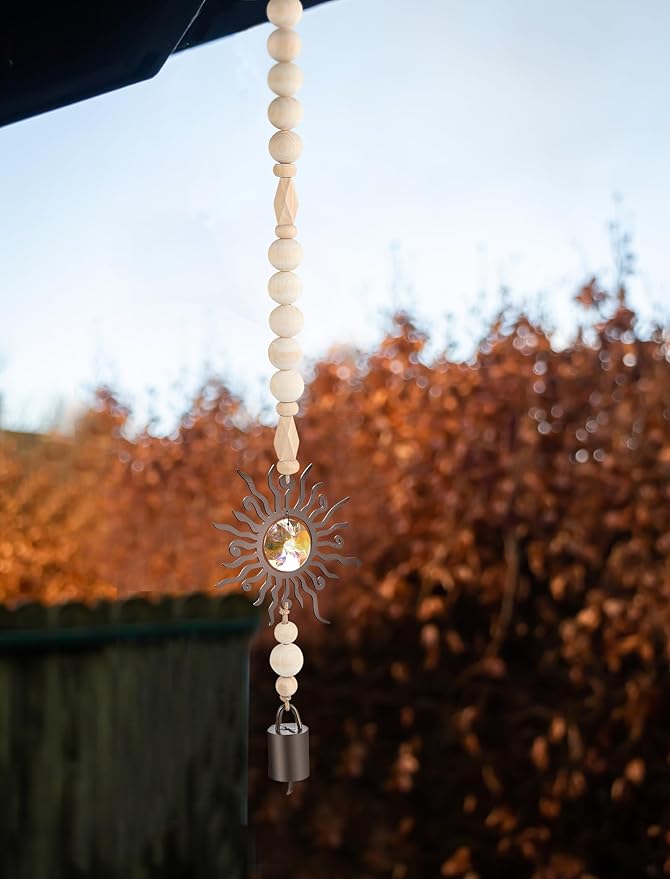 Wooden Wind Chimes with Suncatcher, Boho Hanging Windchimes Sun Catcher Home Decor, and Clear Crystal Prism - Suitable as a Gift for Mom and Women, Rainbow Maker for Windows, Porches, and Patios