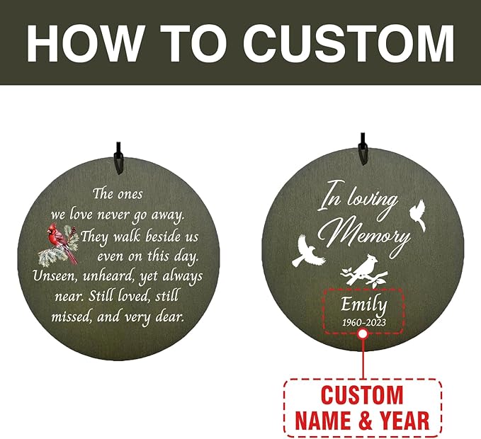 Personalized Sympathy Wind Chime, Sympathy Gifts for Loss of Loved One, Cardinal Wind Chimes, Loss of Mother Memorial Gift,Memorial Wind Chimes Deep Tone, Product in USA