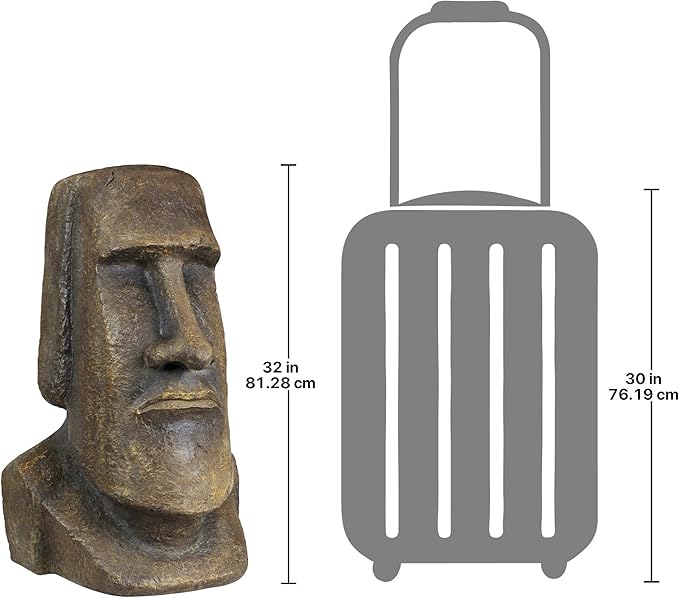 Design Toscano Easter Island Ahu Akivi Moai Monolith Garden Statue, Extra Large, 32 Inch, Cast Stone Resin, Grey Stone