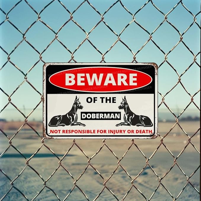 Beware Of The Dog Doberman Sign Aluminum Metal Tin Signs Outdoor Yard Sign Warning Sign For Fence Yard Home Kitchen Farm Garden Wall Decor 8x12 Inch