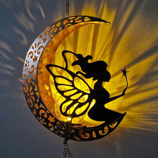 Fairy Moon Solar Light Wind Chimes for Outside for Women Mother Grandma Wife Birthday Gift Crackle Glass Ball Windchimes Gardening Gifts for Outdoor Patio Decor Yard Porch Decorations