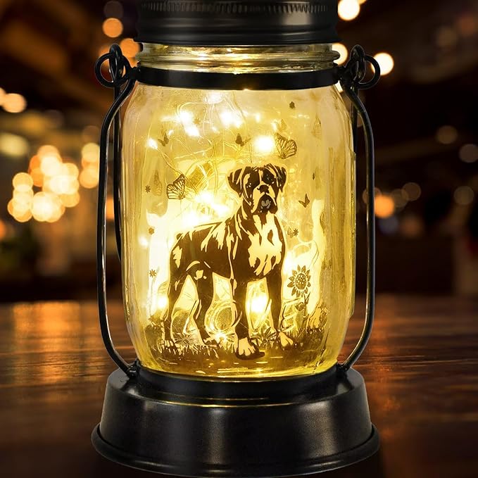 Boxer Dog Gifts for Women/Men Boxer Dog Lovers Solar Lantern Mom Birthday, Mothers Day, Christmas Gifts, Solar Garden Decoration Outside for Yard, Patio,Backyard,Porch, Torches