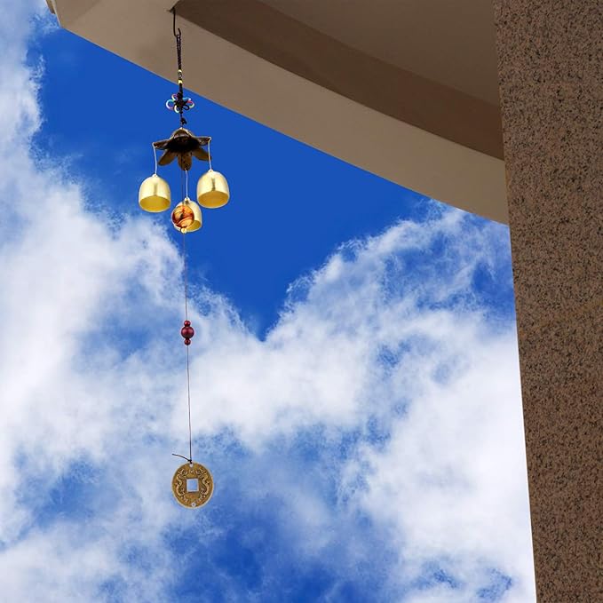 2 Pieces Wind Chimes Feng Shui Wind Bell 3 Bells Hanging Chimes for Good Luck Home Garden Patio Hanging Decoration