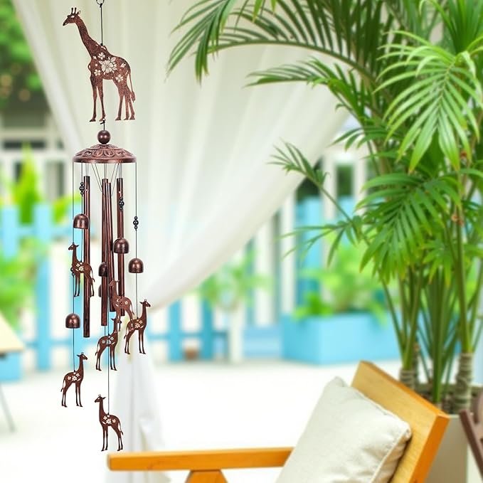 Giraffe Gift Wind Chimes for Outside, Outdoors Metal Giraffes Windchimes with S Hook for Birthday Home Patio Porch Backyard Yard Garden Decoration, Memorial Giraffes Gifts for Women Men Mom Grandma