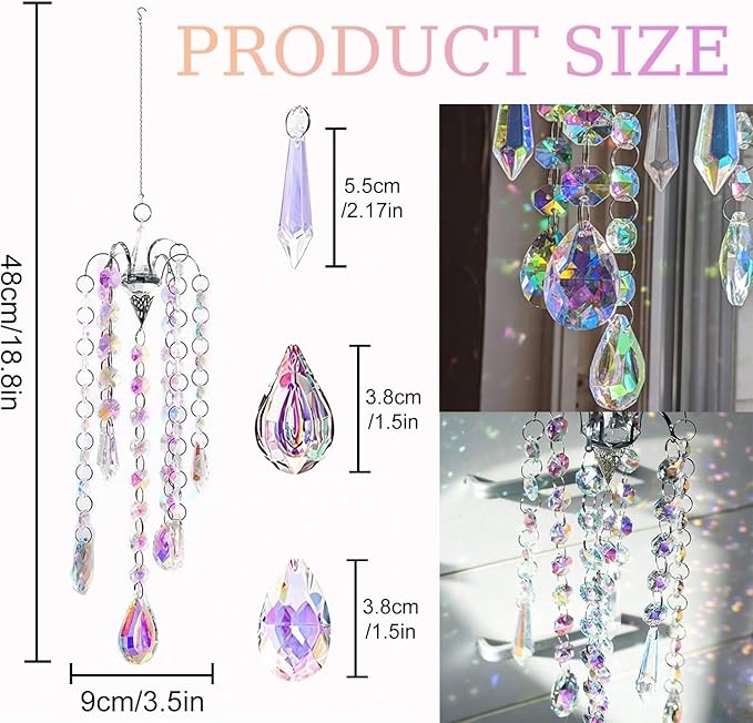 Crystal Sun Catcher Hanging Suncatchers Crystal Prisms Wind Chime Room Decor for Garden Home Windows Decoration (Colored Chandelier)