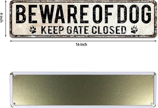 Retro Sign Tin Sign Beware of Dog Keep Gate Closed Aluminum Sign Outdoor Wall Decor Shed Garage Man Cave Kitchen 4X16 Inch