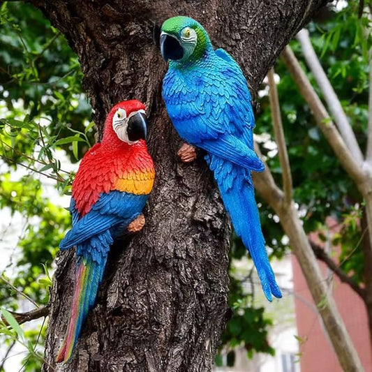 2 Pieces Fake Parrot Decor Artificial Parrot Decoration 12.5" Lifelike Large Resin Parrots Statue Tiki Bar Decorations Macaw Realistic Tropical Bird for Garden Patio Yard Lawn Tropical Tree Wall