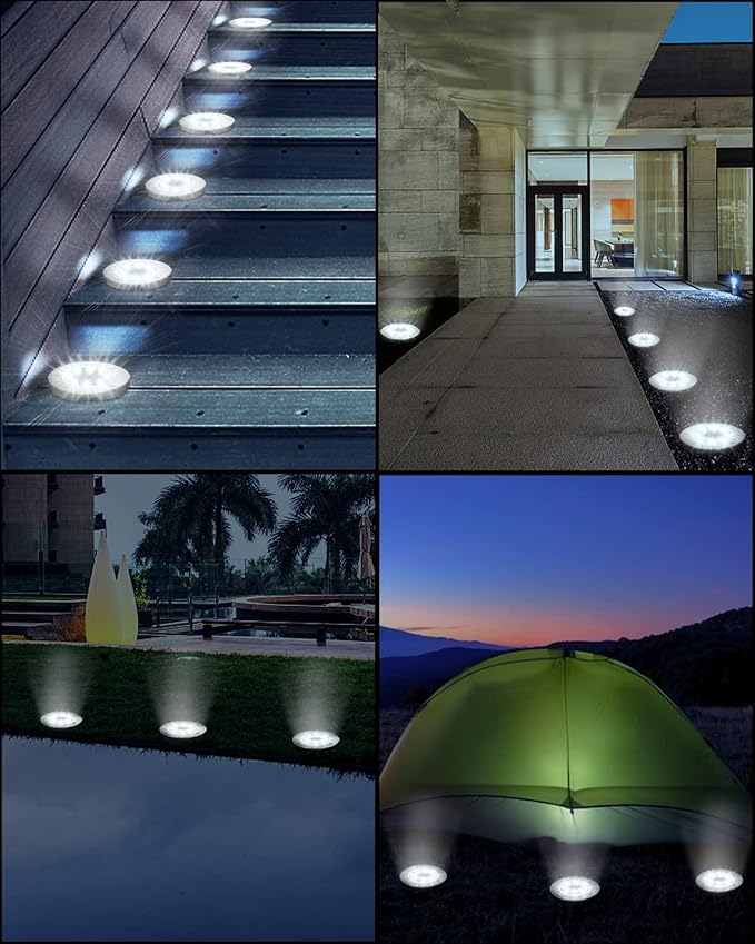 UFOND 12 Pack Solar Ground Lights,Outdoor Waterproof LED Gardenlight, Disklights for Lawn Pathway Yard Walkway Driveway Patio Deck, Solar Lights (Cold White)