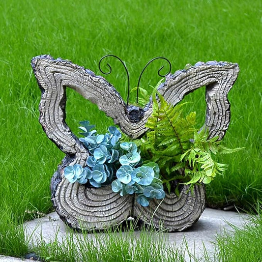 Garden Statues Outdoor Decor Balcony Figurine Outdoor Statues Garden Butterfly Flower Stand Statue, Garden Animal Flowerpot Sculpture, Outdoor Farm Lawn Decorations(C)