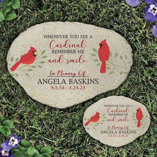 GiftsForYouNow Remember Me Cardinals Personalized Memorial Garden Stone, Flat UV Resin Stone, Measures 11.25" W x 7.75" H, Red Cardinal Memorial, Temporary Headstone