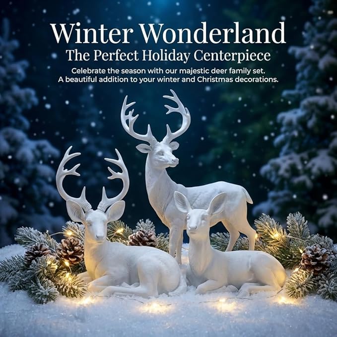 XTAPAN Resin 19.68 Inch Height Standing Deer Statue Animals Sculpture Garden Art Decor Yard Ornament Lawn Garden Outdoor Patio Decoration Figurine White