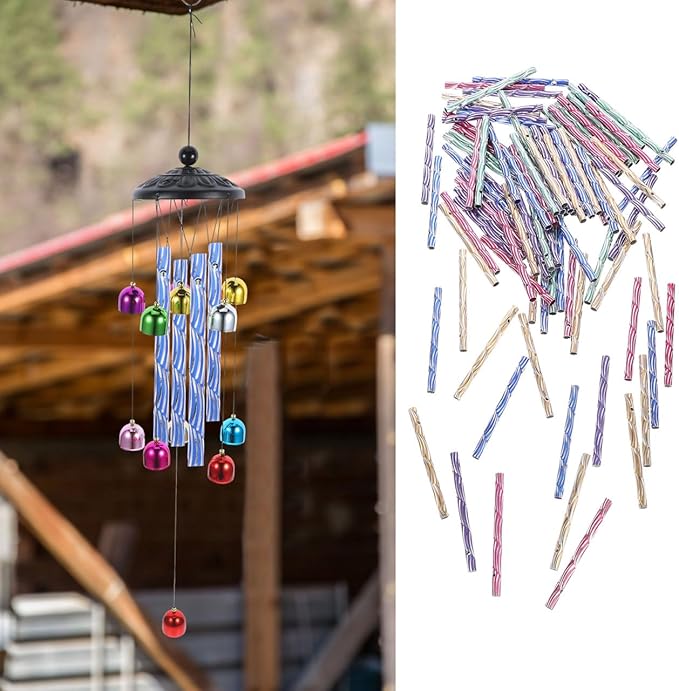 100Pcs DIY Wind Chime Tubes, Colorful Metal Aluminum Tubes for Crafts & Outdoor Garden Decorations, Assorted Pink, Green, Blue, Yellow, Purple, Wind Chime Parts & Replacement Bells for Patio & Yard