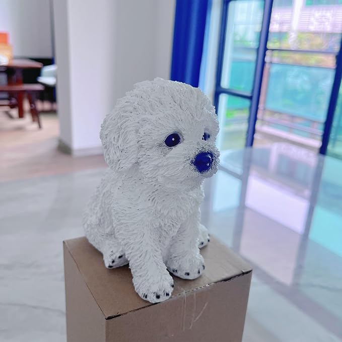 Bichon Frise & Maltese Dog Statue Outdoor - Resin Garden Decor for Pet Lovers, 5.9x4.3x6.3 Inch Weatherproof Figurines, Yard Ornament & Gift for Dog Owners