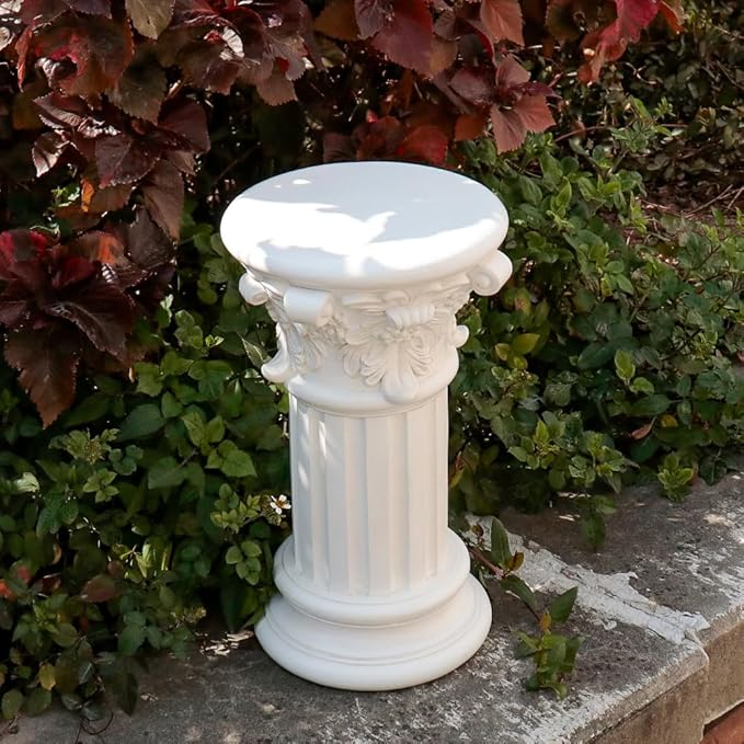 Decorative Roman Column Pedestal, English Rosette Indoor Outdoor Sculptural Garden Plinth Base Statue Riser, Weatherproof Sturdiness Plinth Base Statue Riser for Statues, Flower Pots, Decor, Cast Stone Resin (1425)