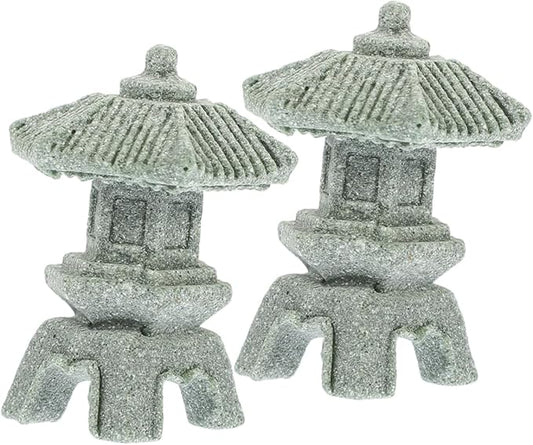 Yardwe 8pcs Miniature Sandstone Pagoda Statues Zen Style Lantern Sculptures for Garden Decoration Outdoor Bonsai Landscape for Home Aquarium