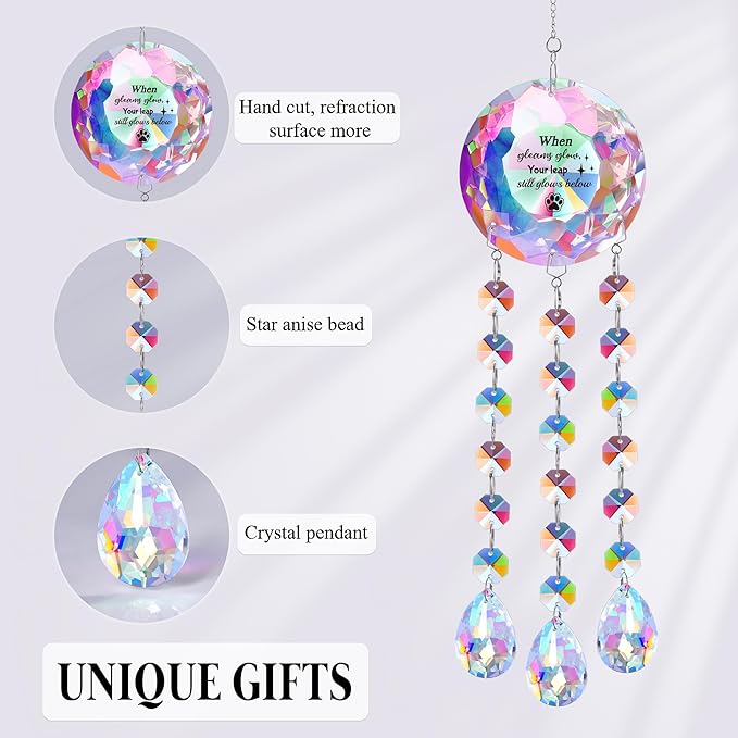 Pet Memorial Suncatcher - When Gleams Gleam, Your Lap Still Glows Below, Rainbow Prism Remembrance Gift for Loss of Dog/Cat, Sympathy Keepsake for Grieving Pet Owners