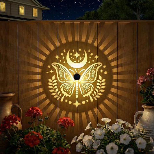 Gardsee Solar Fence Lights Outdoor 2 Pack Deck Step Wall Lights Butterfly Metal Waterproof LED Warm Yellow Light for Garden Post Patio Backyard Yard Decor (Black 1)