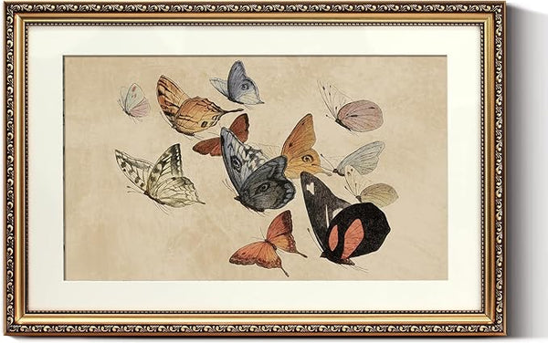 ARPEOTCY Vintage Gold Framed Large Wall Art, Classical Flying Butterflies Painting, Canvas Prints with Antique Picture Frame, Victorian Wall Decor for Nursery Living Room Bedroom 16x24 inch