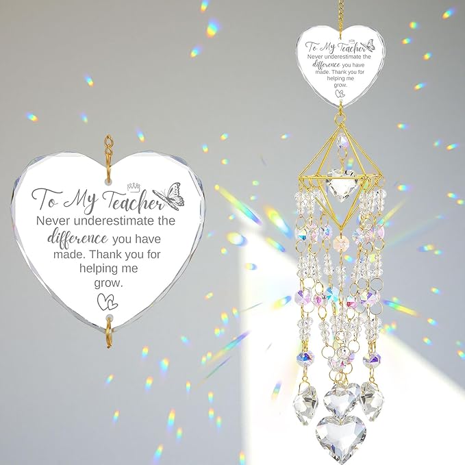 AceOrbit Teacher Thank You Gift, Crystal Suncatchers for Window Hanging Wind Memorial Gifts Chime Garden Suncatchers Rainbow Indoor Outdoor Decor Birthday Christmas Happy Teacher's Day Gifts