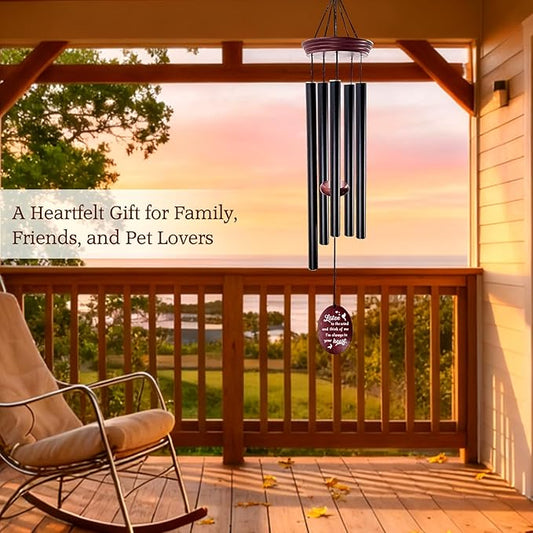 Sympathy Wind Chimes for Outside, 33.5" Large Memorial Wind Chime with Bird & Heart Sail, Remembrance Gift for Loss of Mother Father, Listen to the Wind Bereavement Gift, Black