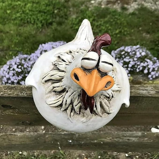 Garden Statues Funny Face Chicken Fence Ornament Resin Ornament Hanging Foot Chicken Yard Statue Outdoor Chicken Decor Garden Statues Yard Ornaments Decor