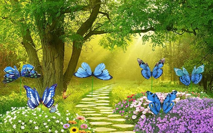 Giant Butterfly Garden Stakes Decorations Outdoor 3D Blue Butterflies Lawn Decorative Yard Decor Patio Accessories Ornaments PVC Gardening Art Christmas Whimsical Gifts (Pack of 24)