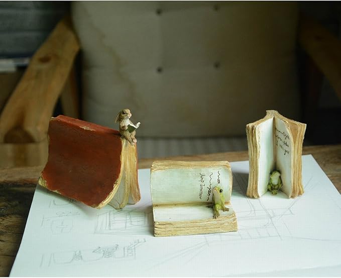 Top Collection Miniature Fairy Garden and Terrarium Bunny Reading on Book Figurine