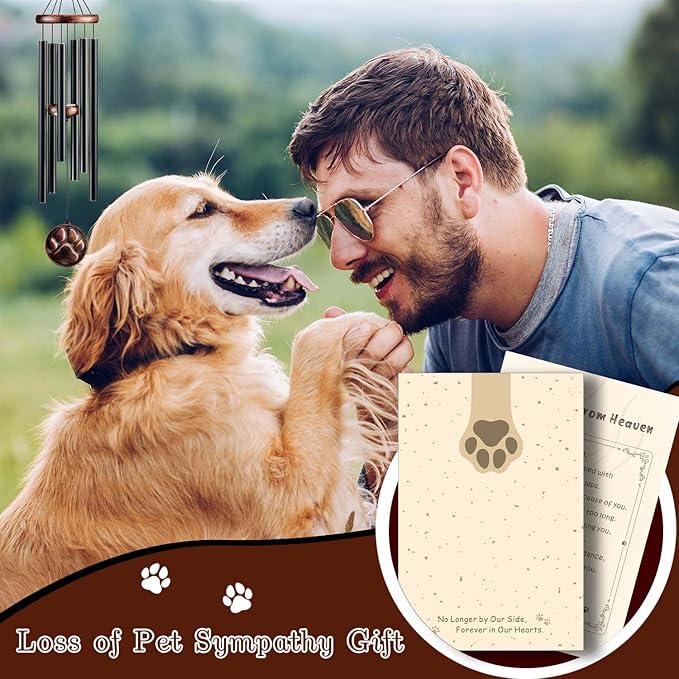 Dog Memorial Gifts for Loss of Dog, 32" Pet Memorial Vintage Wind Chimes with Embossed DogPaw Pendant, Pet Passing Away Sympathy Remembrance Gift