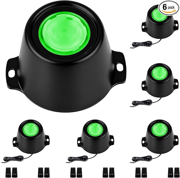 5W Submersible LED Pond Lights, Green Color 12V Wired Low Voltage Outdoor Underwater Spot Lights for Pond Fountain Waterfall, 45° Beam Angle, IP68 Waterproof Stainless Steel, Black, 6PK