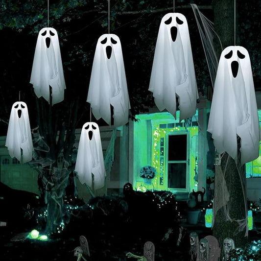 Bunny Chorus Halloween Decorations Outdoor Hanging Ghosts, 6Pcs Cute Hanging Light up Ghosts, Halloween Decorations for Home Patio Yard Lawn Tree Party Garden Porch Decor Indoor Outdoor