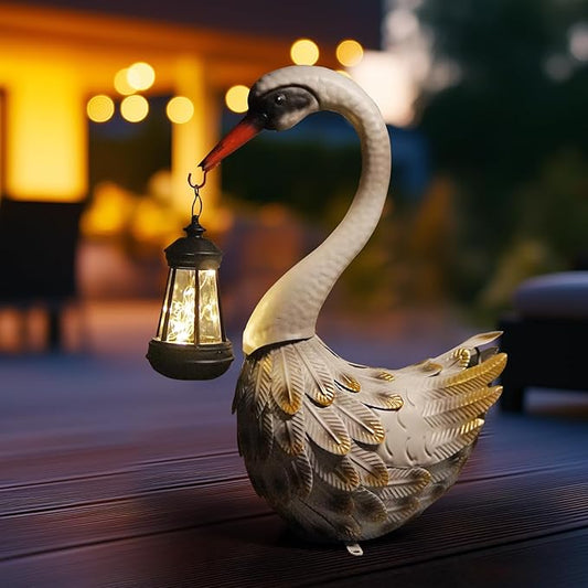 HONGLAND Solar Garden Statue Outdoor Swan Decor Bird Decor Lawn Ornament for Backyard Patio Porch Poolside(White)