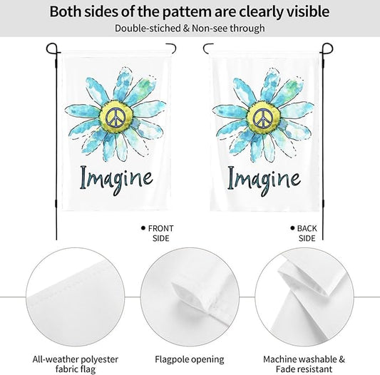 Imagine Flowers Hippie Peace Garden Flags 12×18 Inch Double Sided Decorative Yard Banner Seasonal Flag for Outdoor Outside Decor