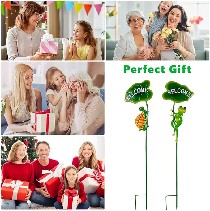 2Pack Frog Decorative Garden Stakes,Metal Tortoise Yard Art Decor for Outside Decor,Spring Outdoor Decor for Pathway,Lawn,Patio,Yard