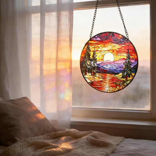 Sunset Suncatcher for Window, 7.8 Inch Stained Glass Suncatchers for Outdoors Garden Patio Decor, Rainbow Maker Prism Gifts for Women Men, Housewarming Birthday Christmas Home Decorations
