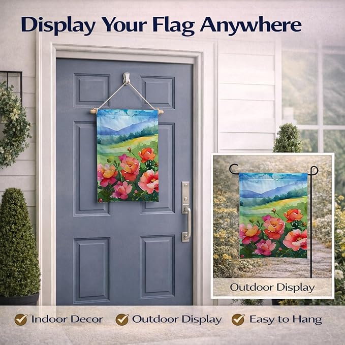 Caroline's Treasures Iowa Wild Prairie Roses in Watercolor Garden Flag Mailbox Flag Decorative Yard Flag Banner Outside Patio Artwork Yard Flower Beds, Garden Size, Multicolor