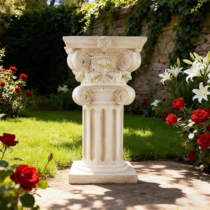 English Rosette Indoor Outdoor Sculptural Garden Plinth Base Statue Riser, Weatherproof Sturdiness Plinth Base Statue Riser for Statues, Flower Pots, Decor, Cast Stone Resin, Antique Stone Finish (F)