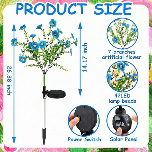 Glooglitter 2 Pack Solar Stake Lights Outdoor Decor Waterproof Mums Artificial Flowers Solar Lights for Outdoor Garden Yard Pathway Decor (Blue,Violet)