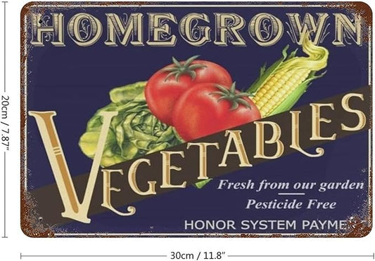 Vegetable Tomato Corn Metal Retro Vintage Tin Sign for Outdoor Patio Garden and Home Bar Club Wall Decor Sign Metal Sign Vintage Homemade Vegetable Pesticide Free Kitchen Sign 12x8 inhces