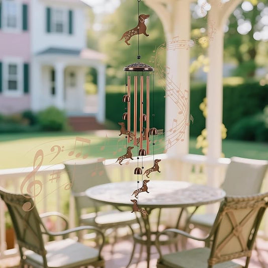 Dog Wind Chimes for Outside, Metal Dachshund Windchime with 4 Aluminum Tubes, Birthday Housewarming Gift for Women/Men/Mom/Dad, Memorial Wind Chime for Outdoor/Indoor, Patio, Garden, Yard, Home Decor