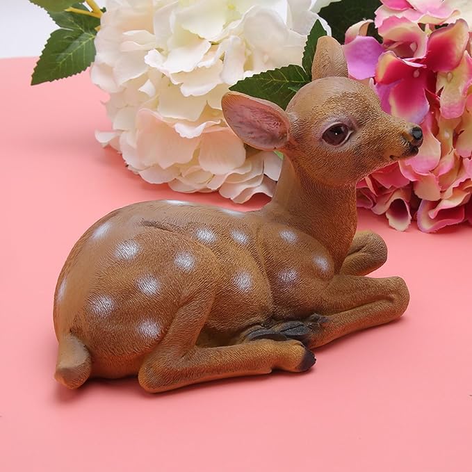 Alomejor Sika Deer Sculpture Art Craft Outdoor Garden Decoration Ornaments for Landscape, Garden, Park DecorationDurable ResinSynthetic -6.7x4.5in-2Pcs