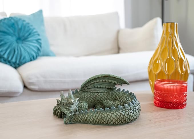 NAT & Jules Small Sleeping Dragon Moss Finish 10 inch Resin Garden Sculpture